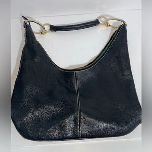 Charles David Pebble Black Leather Hobo Bag Gold Hardwear Retro Fashion